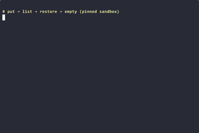 Terminal demo: rtrash put, list, restore, empty